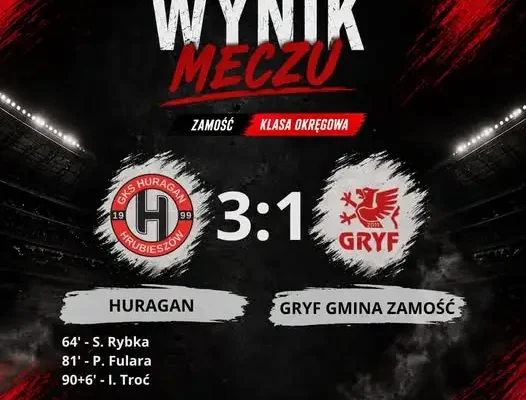 Huragan Hrubieszów wygrywa 3:1 z Gryfem Gmina Zamość w 11. kolejce