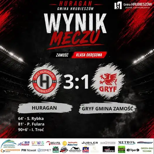 Huragan Hrubieszów wygrywa 3:1 z Gryfem Gmina Zamość w 11. kolejce