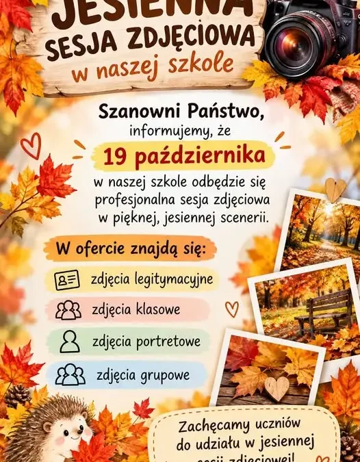 Jesienna sesja zdjęciowa w Szkole Podstawowej w Trzeszczanach