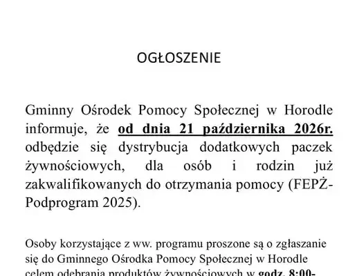 Horodło: dodatkowe paczki żywnościowe dla zakwalifikowanych od 21 października