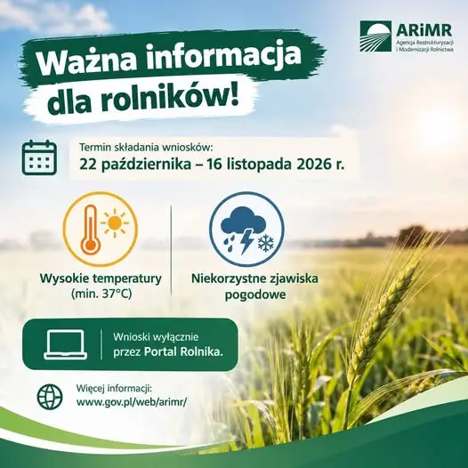 Nabór wniosków o pomoc dla rolników poszkodowanych przez suszę i grad